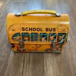 Vintage Walt Disney School Bus Dome Top Tin Lunch Box | 1960s Jiminy Cricket